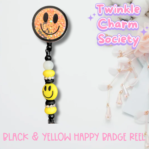 Black and Yellow Smiley Badge Reel